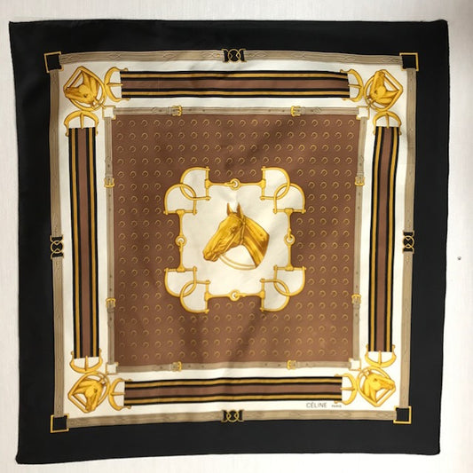 OLD CELINE　＜訳あり＞ 馬&ホースビット金具スカーフ（黒×茶系）