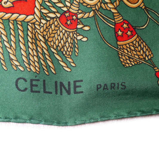 OLD CELINE　 馬×チェック柄　大判スカーフ（緑系）