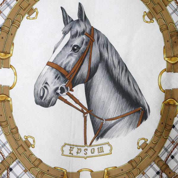 OLD CELINE　 馬×チェック柄　大判スカーフ（緑系）