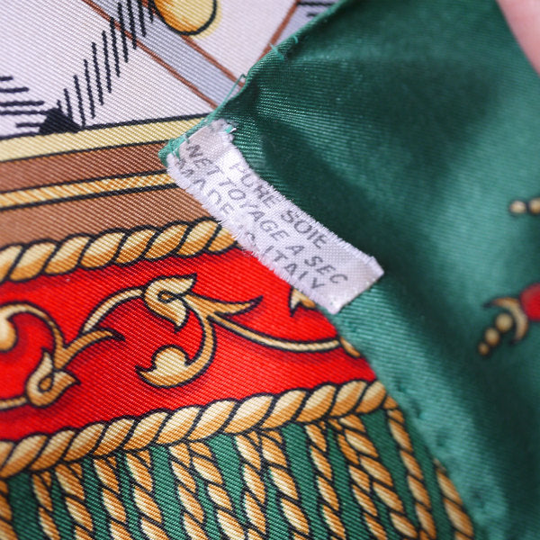 OLD CELINE　 馬×チェック柄　大判スカーフ（緑系）