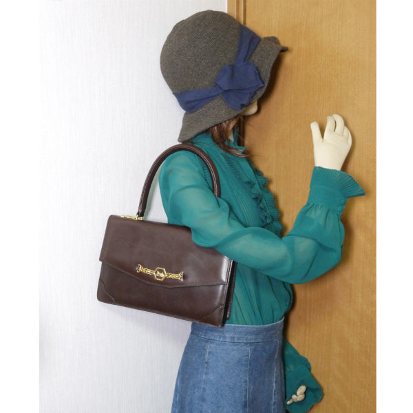 OLD CELINE 馬車×チェーン 総革ハンドバッグ（濃茶）
