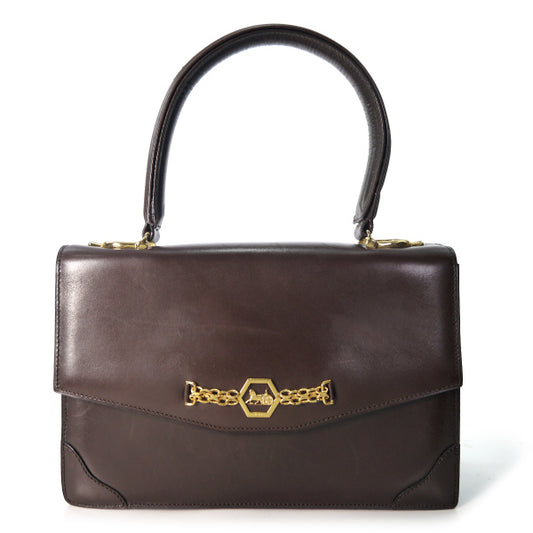 OLD CELINE 馬車×チェーン 総革ハンドバッグ（濃茶）