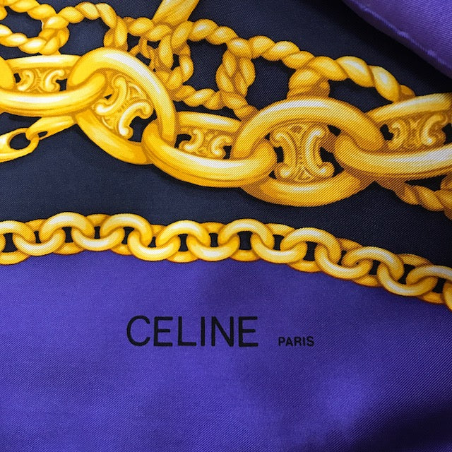 OLD CELINE　ゴールドチェーン　大判スカーフ（紫）