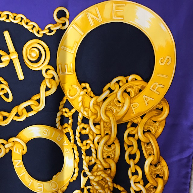 OLD CELINE　ゴールドチェーン　大判スカーフ（紫）