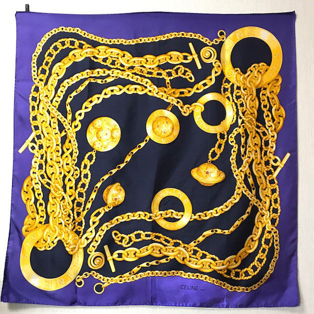 OLD CELINE　ゴールドチェーン　大判スカーフ（紫）