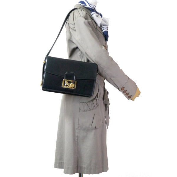 OLD CELINE 極美品!!差し込み馬車金具2WAYショルダーバッグ（黒/総革）