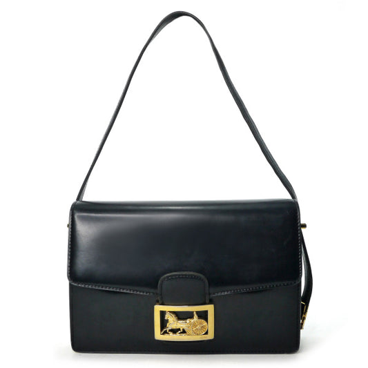 OLD CELINE 極美品!!差し込み馬車金具2WAYショルダーバッグ（黒/総革）