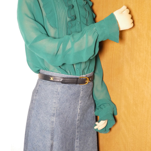 OLD CELINE ブラゾン金具レザーウエスト細ベルト（黒）