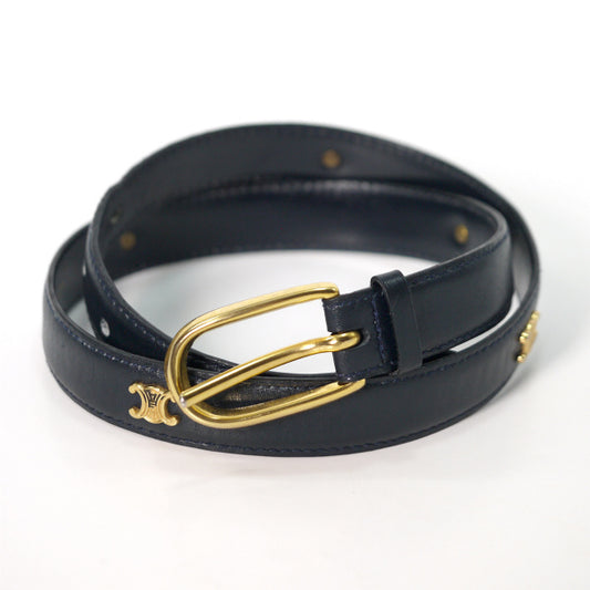 OLD CELINE ブラゾン金具レザーウエスト細ベルト（黒）