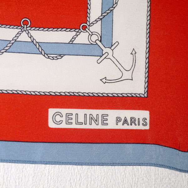 OLD CELINE　マリン柄 中判シルクスカーフ（赤）