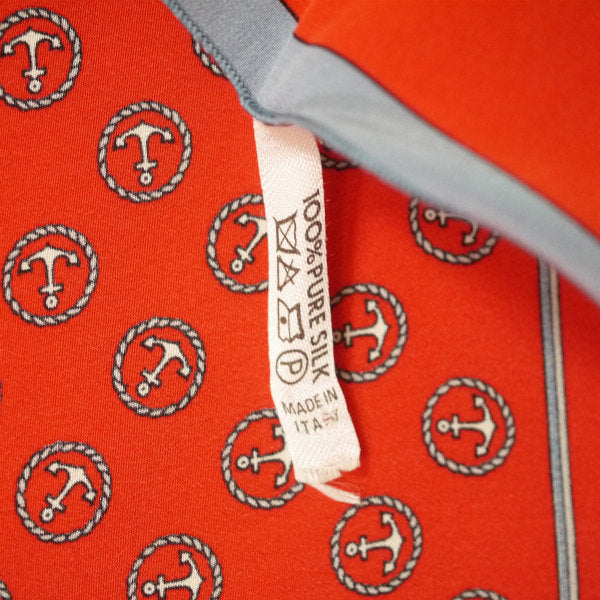 OLD CELINE　マリン柄 中判シルクスカーフ（赤）