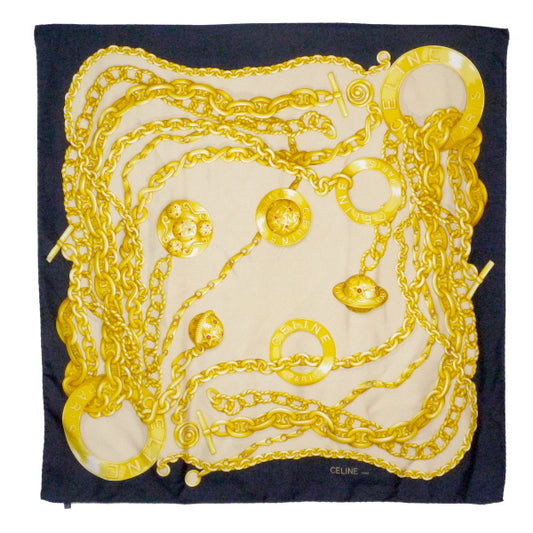 OLD CELINE　ゴールドチェーン　大判スカーフ（黒）