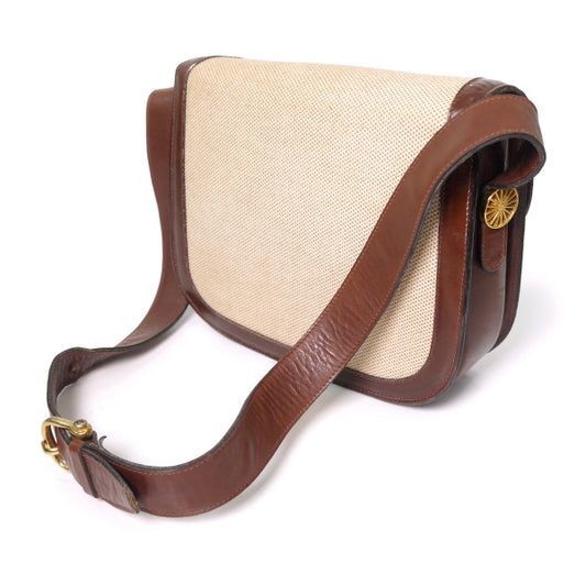OLD CELINE 馬車金具 異素材MIXショルダー(茶×ベージュ）