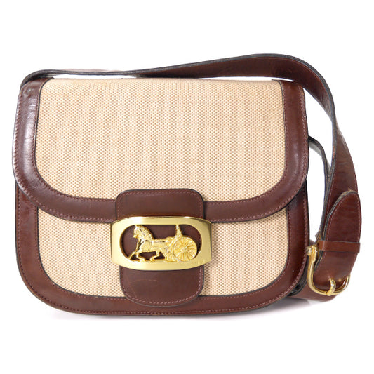 OLD CELINE 馬車金具 異素材MIXショルダー(茶×ベージュ）