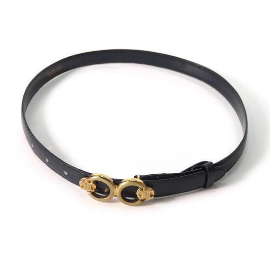 Old Celine ブラゾン×サークル金具レザー細ベルト（黒）