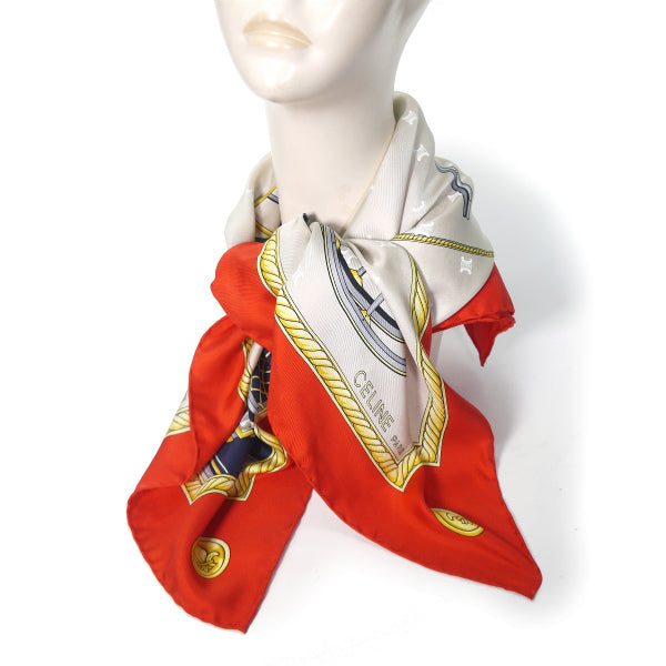 OLD CELINE　馬車柄 大判スカーフ（赤×白）