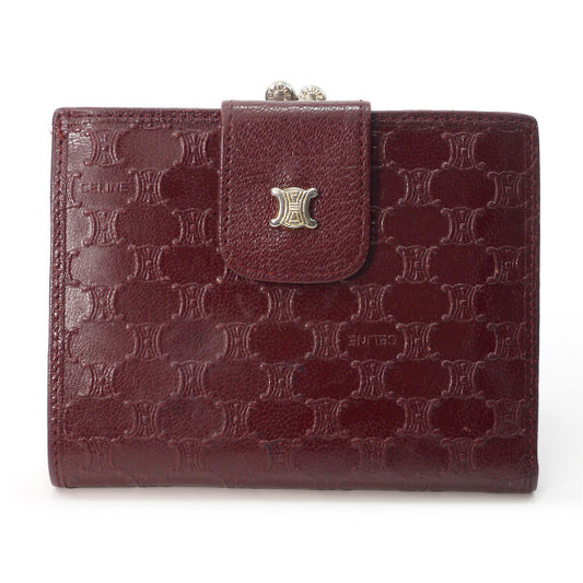 Old Celine　マカダム柄レザーがま口財布（ボルドー）