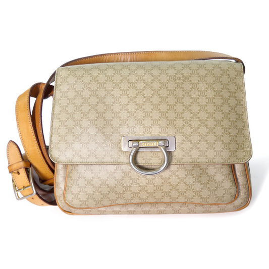 OLD CELINE マカダム柄×ガンチーニ金具ショルダーバッグ（ベージュ）