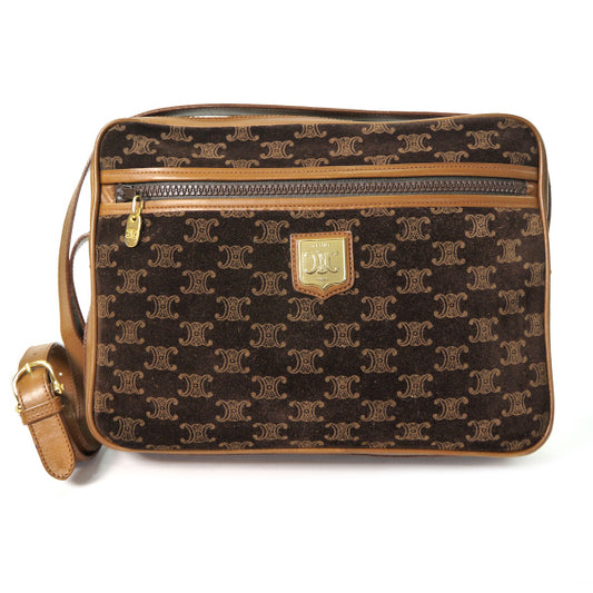 OLD CELINE ブラゾン柄スクエアショルダー（スエード・茶）