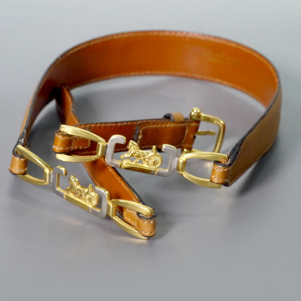 OLD CELINE 馬車金具レザーウエスト細ベルト（キャメル）