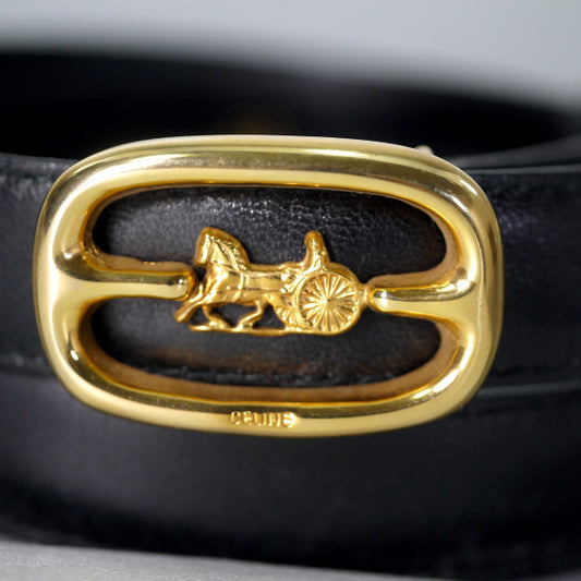 OLD CELINE 馬車バックル レザーウエスト細ベルト（黒）