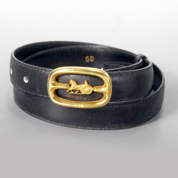 OLD CELINE 馬車バックル レザーウエスト細ベルト（黒）