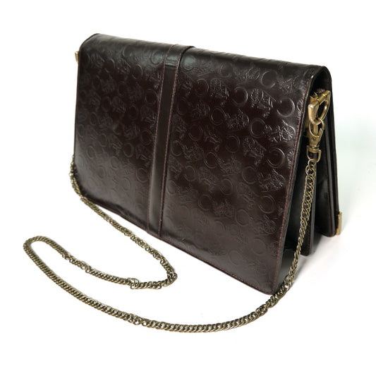 OLD CELINE 馬車金具ロゴ型押しチェーンショルダー（濃茶）