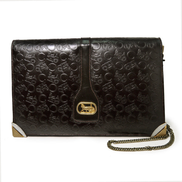 OLD CELINE 馬車金具ロゴ型押しチェーンショルダー（濃茶）