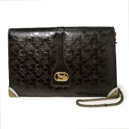 OLD CELINE 馬車金具ロゴ型押しチェーンショルダー（濃茶）