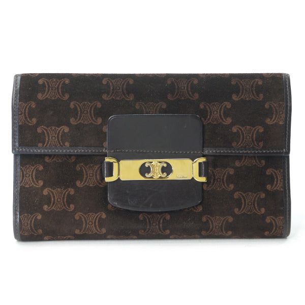 OLD CELINE　マカダム柄スエード長財布（濃茶）