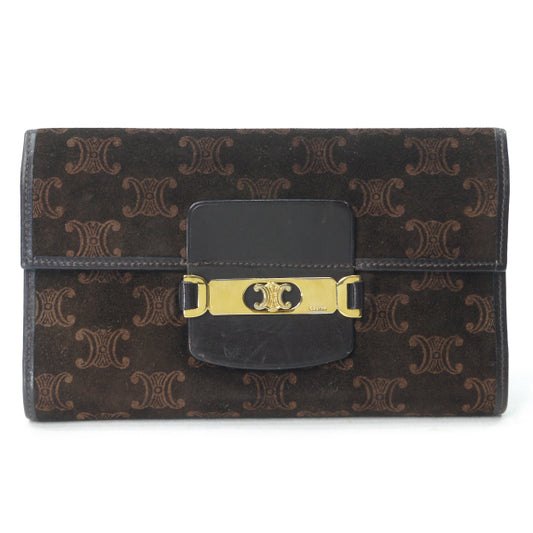 OLD CELINE　マカダム柄スエード長財布（濃茶）
