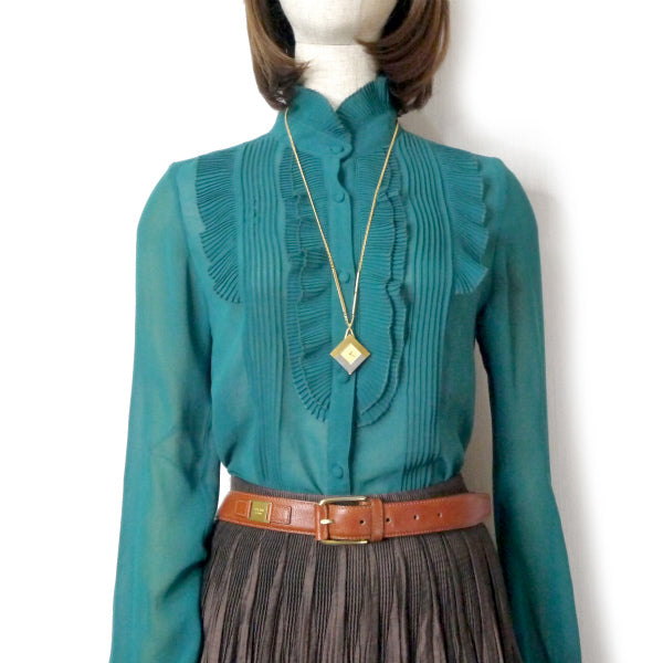 OLD CELINE  シュリンクレザーロゴ金具ベルト（茶）