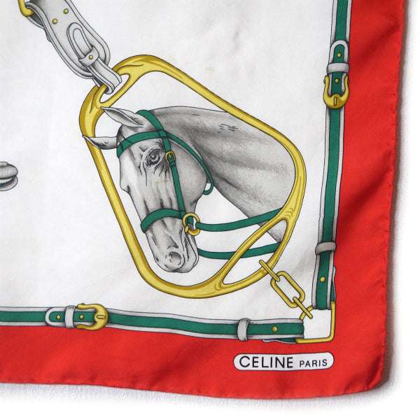 OLD CELINE　 乗馬 大判シルクスカーフ（赤系）