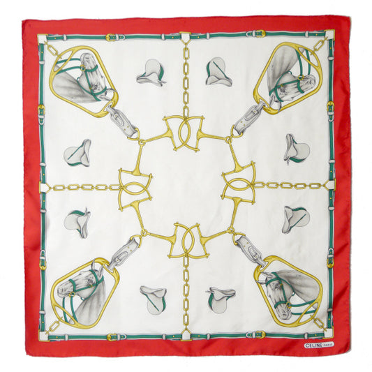 OLD CELINE　 乗馬 大判シルクスカーフ（赤系）