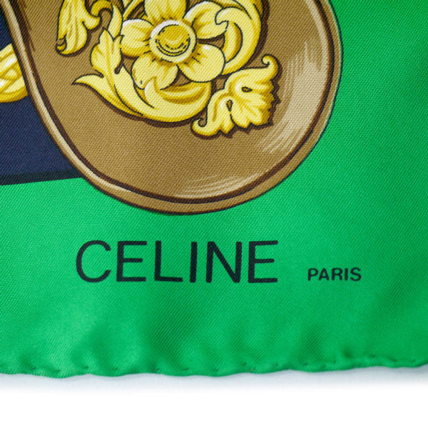 OLD CELINE　紋章 馬車柄 大判シルクスカーフ（緑系）