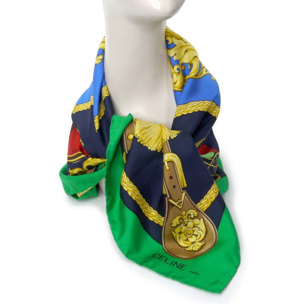 OLD CELINE　紋章 馬車柄 大判シルクスカーフ（緑系）