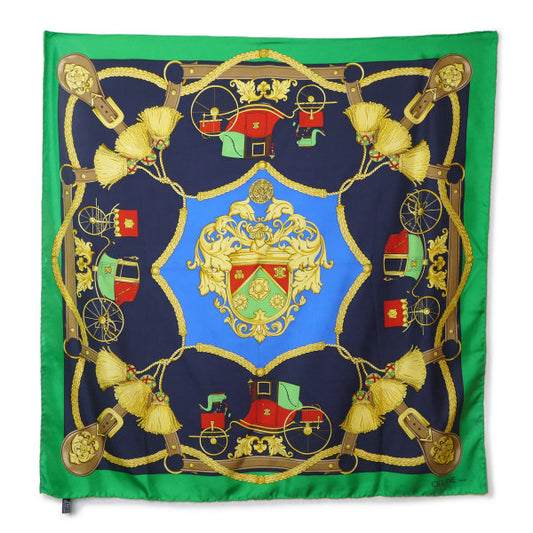 OLD CELINE　紋章 馬車柄 大判シルクスカーフ（緑系）