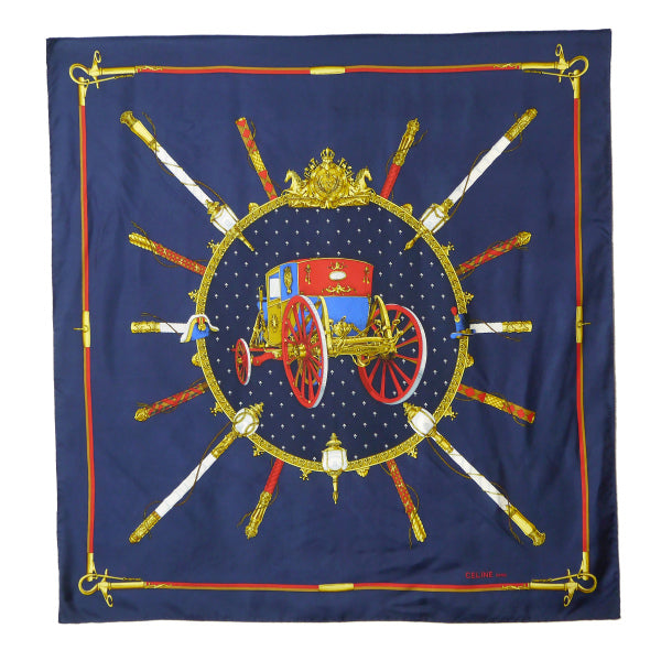 OLD CELINE　馬車柄 大判シルクスカーフ（紺系）