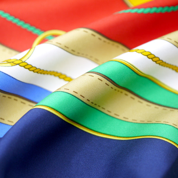 OLD CELINE　ベルト柄 大判シルクスカーフ（紺/赤系）