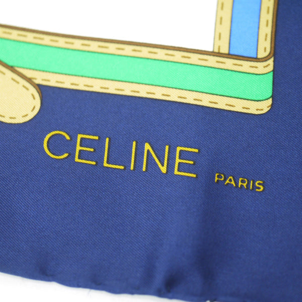 OLD CELINE　ベルト柄 大判シルクスカーフ（紺/赤系）