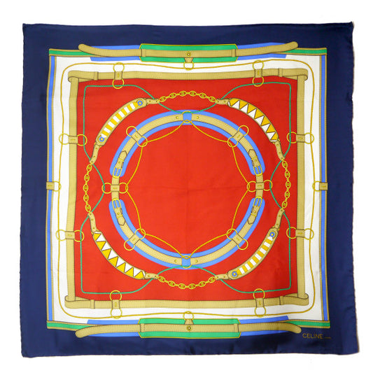 OLD CELINE　ベルト柄 大判シルクスカーフ（紺/赤系）