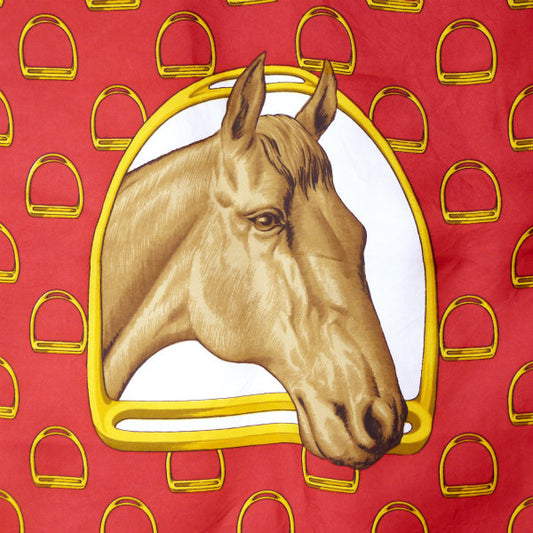 OLD CELINE　馬&ホースビット柄シルク大判スカーフ（赤系）