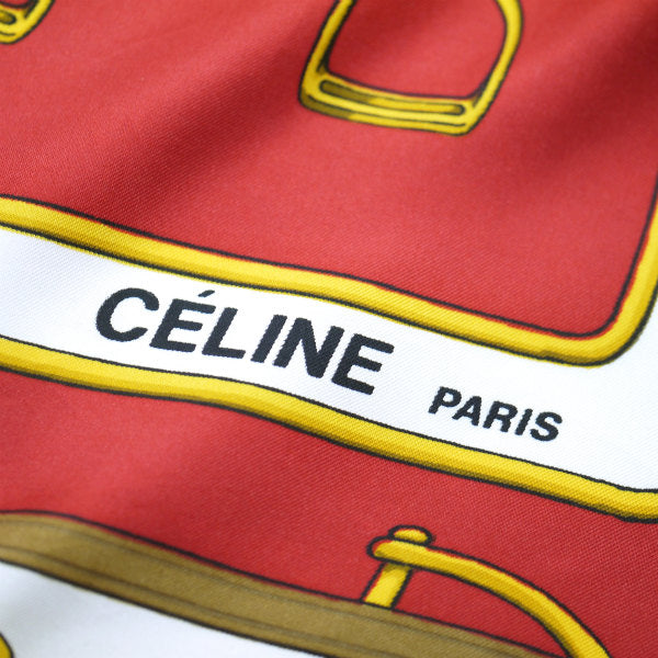 OLD CELINE　馬&ホースビット柄シルク大判スカーフ（赤系）
