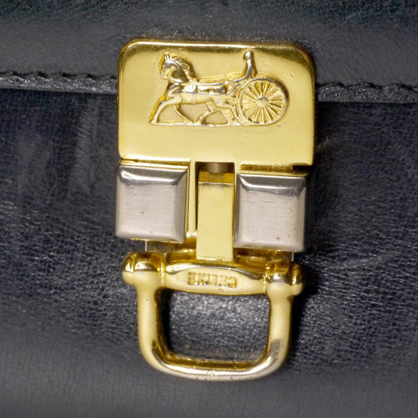OLD CELINE 馬車金具3層式ショルダーバッグ（濃紺/総革）