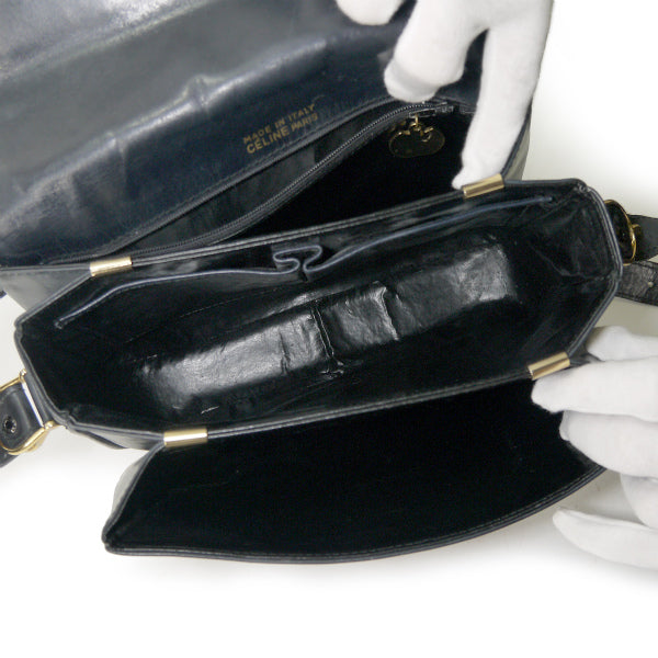 OLD CELINE 馬車金具3層式ショルダーバッグ（濃紺/総革）