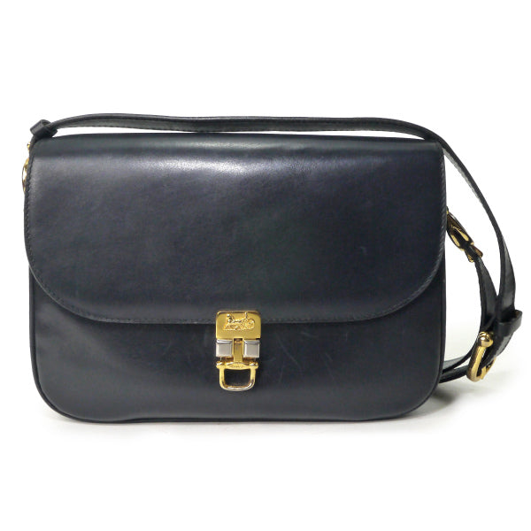 OLD CELINE 馬車金具3層式ショルダーバッグ（濃紺/総革）