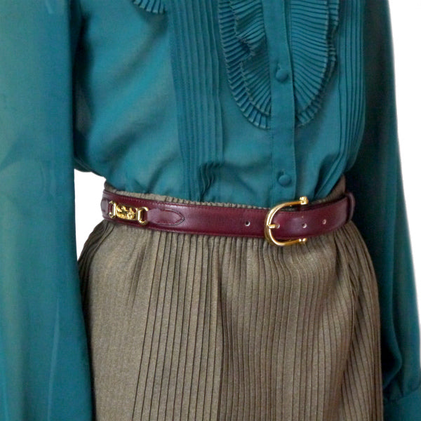 OLD CELINE 馬車金具レザーウエスト細ベルト（ボルドー） – Vintage