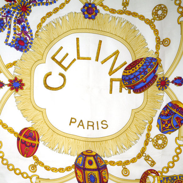 OLD CELINE　ジュエリー柄 大判シルクスカーフ（紺系）