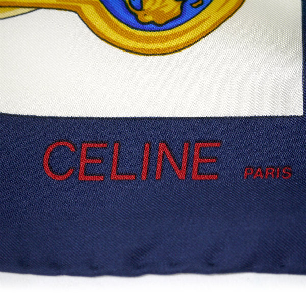 OLD CELINE　ジュエリー柄 大判シルクスカーフ（紺系）