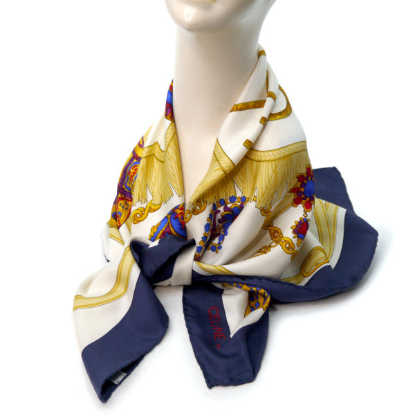 OLD CELINE　ジュエリー柄 大判シルクスカーフ（紺系）